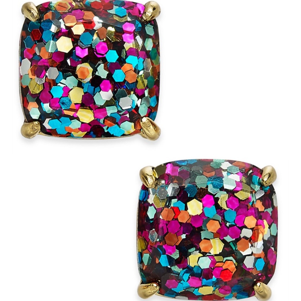 NEW Kate Spade Earrings, Glitter Crystal Square Studs in Multi Glitter/Gold